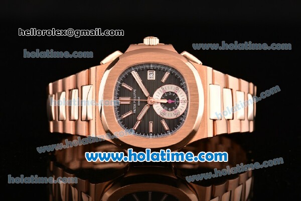 Patek Philippe Nautilus Chrono Swiss Valjoux 7750 Automatic Full Rose Gold with Black Dial an Whtie Stick Markers 1:1 Original (BP) - Click Image to Close